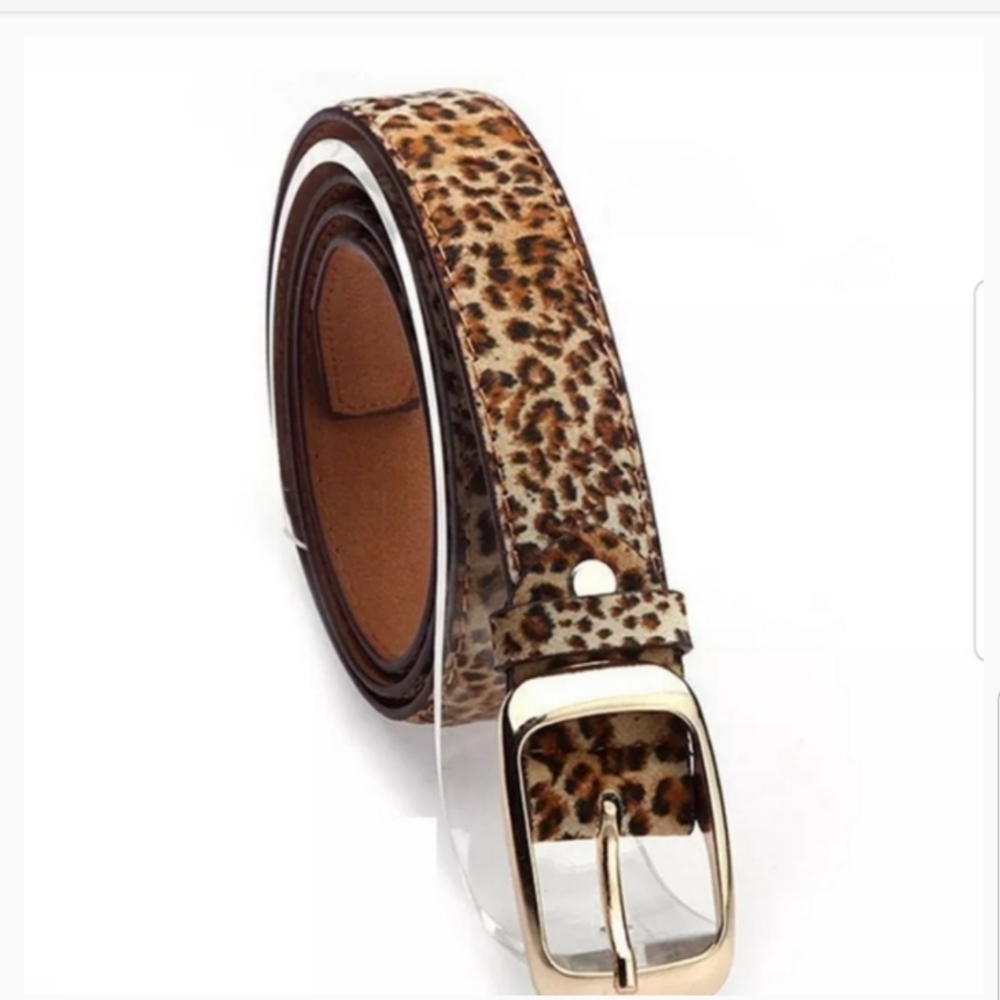 Leopard belt, rectangular gold buckle